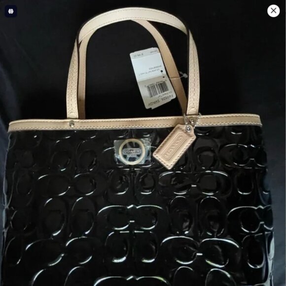 Coach Black Patent Leather Tan Tote Bag new with tags - Picture 3 of 16